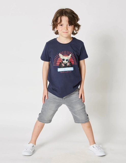 Pantacourt Jean Garçon "Petit Fennec Casual" Denim Gris