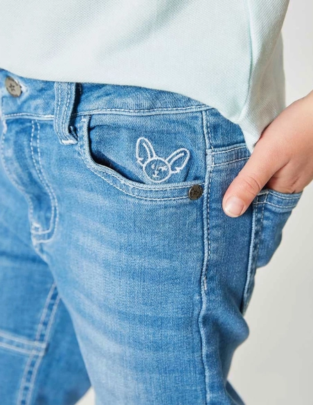 Pantacourt Jean Garçon "Petit Fennec Casual" Denim Clair