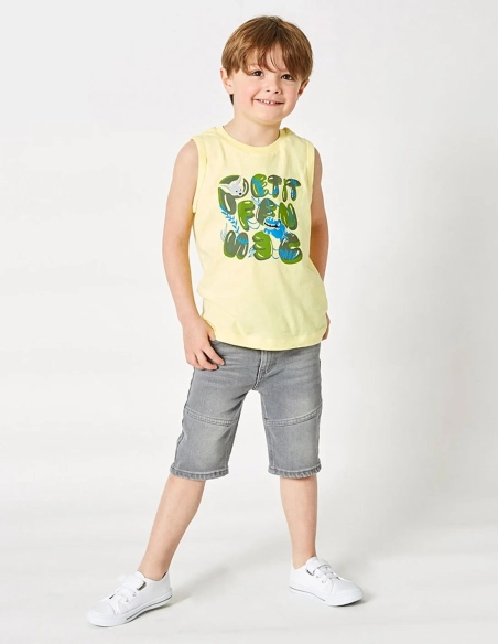 Débardeur Garçon "Cache-Cache Ensoleillé" jaune clair 100% Coton