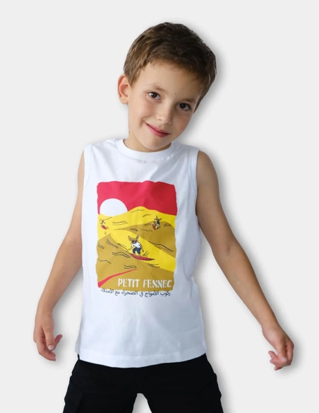 Débardeur Garçon "Sahara Surf" Blanc Optique 100% Coton