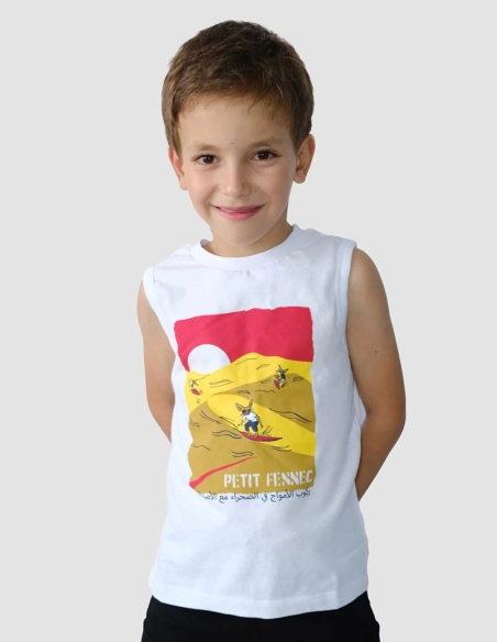 Débardeur Garçon "Sahara Surf" Blanc Optique 100% Coton