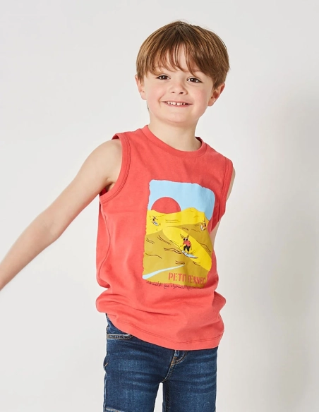 Débardeur Garçon "Sahara Surf" Rouge Terre 100% Coton