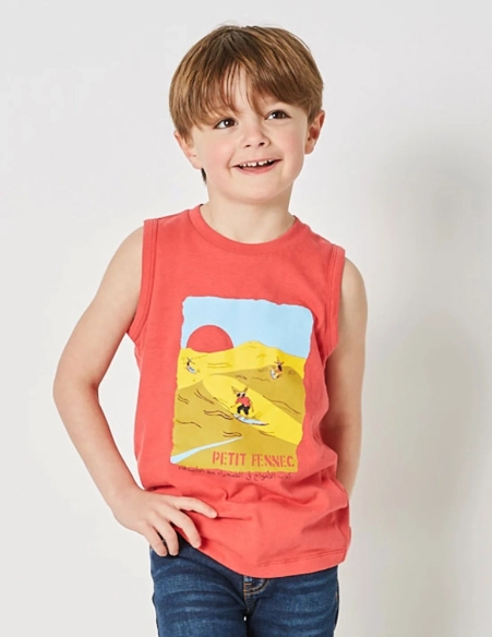 Débardeur Garçon "Sahara Surf" Rouge Terre 100% Coton