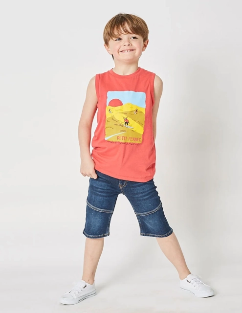 Débardeur Garçon "Sahara Surf" Rouge Terre 100% Coton