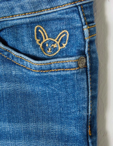 Pantalon en Jean Fille Denim Foncé ‘Petit Fennec Girly’.