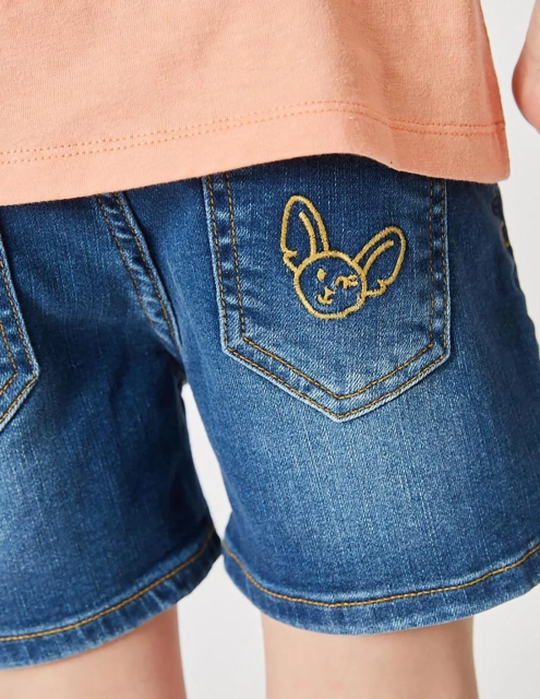 Short en Jean Fille "Petit Fennec Craquant" Denim Foncé