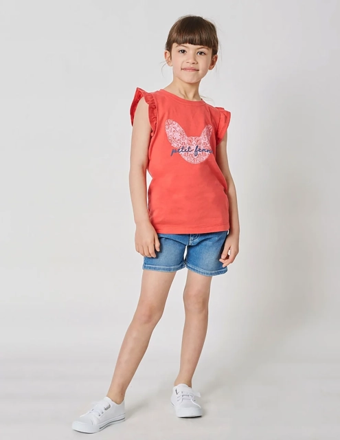 Débardeur Fille "Petit Fennec Culturel" Rouge Terre 100% Coton