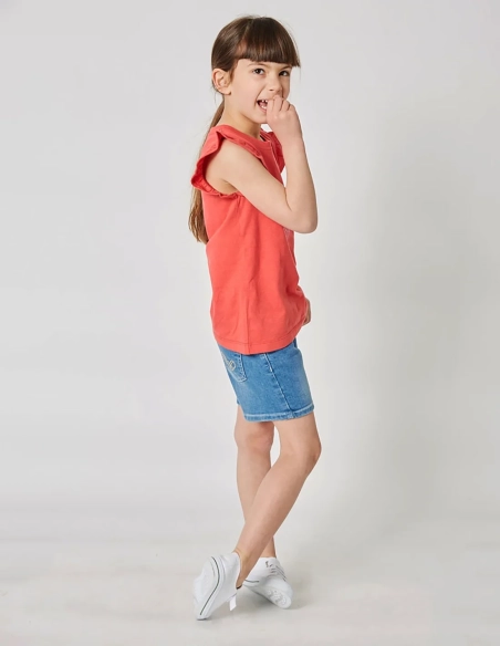 Débardeur Fille "Petit Fennec Culturel" Rouge Terre 100% Coton