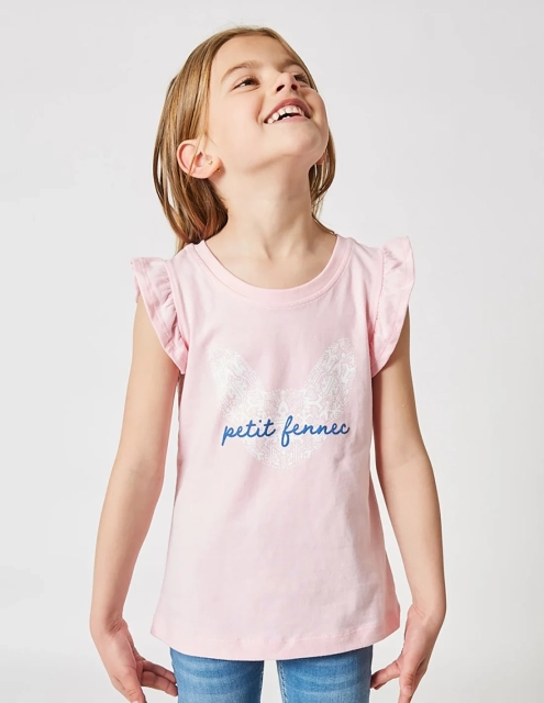 Débardeur Fille "Petit Fennec Culturel" Rose Clair 100% Coton