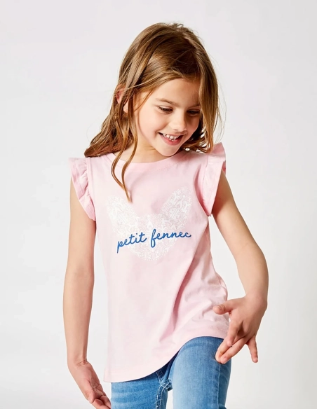 Débardeur Fille "Petit Fennec Culturel" Rose Clair 100% Coton