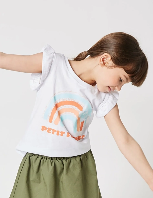 Débardeur Fille Manches Papillon Blanc Optique 100% Coton