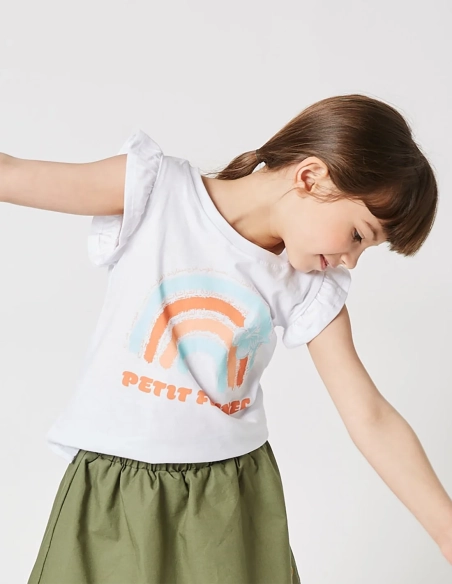 Débardeur Fille Manches Papillon Blanc Optique 100% Coton