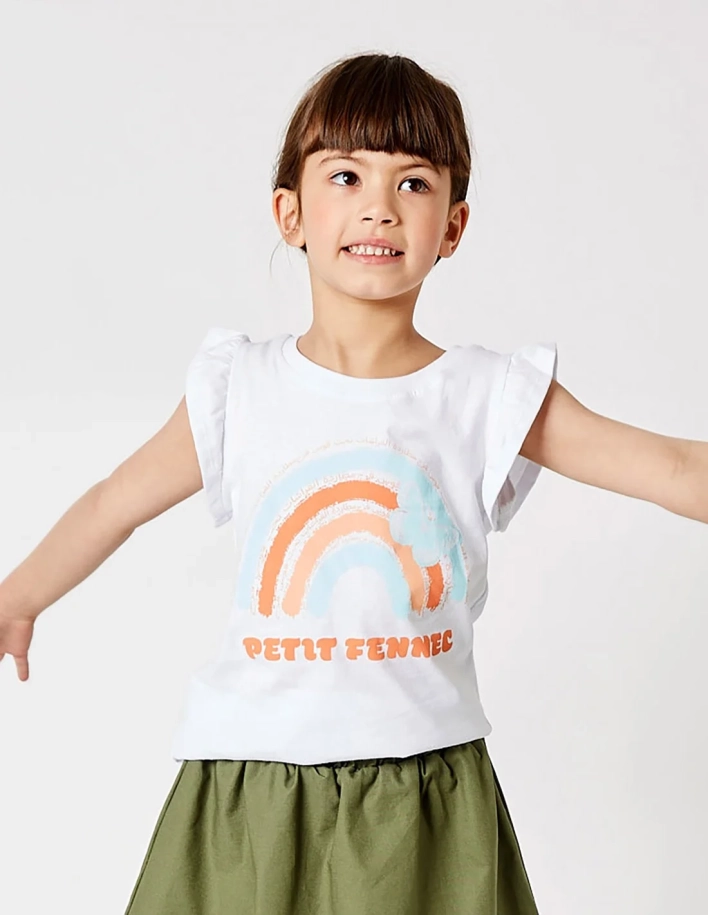 Débardeur Fille Manches Papillon Blanc Optique 100% Coton