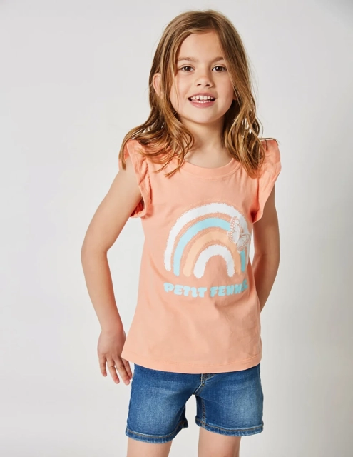 Débardeur Fille Manches Papillon Corail 100% Coton