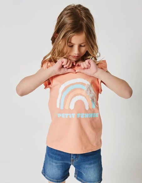 Débardeur Fille Manches Papillon Corail 100% Coton