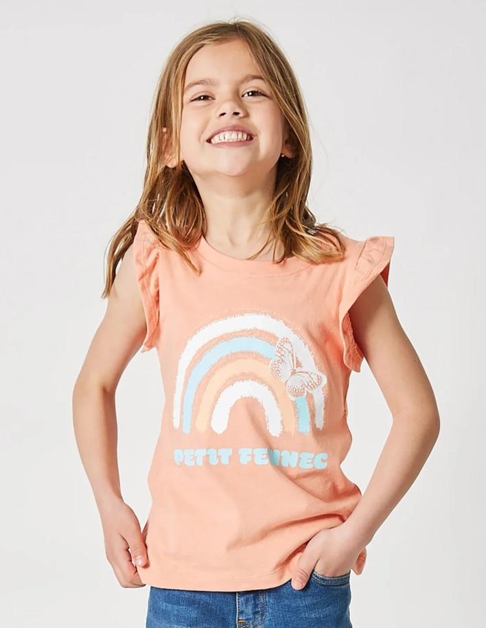 Débardeur Fille Manches Papillon Corail 100% Coton 2