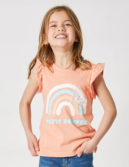 Débardeur Fille Manches Papillon Corail 100% Coton