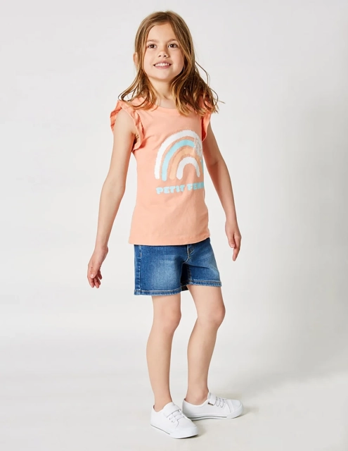 Débardeur Fille Manches Papillon Corail 100% Coton