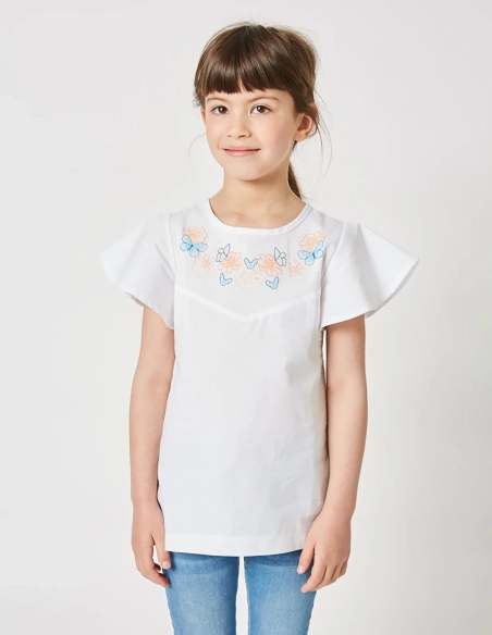 Blouse Fille, Papillon Envolé, Blanc Optique
