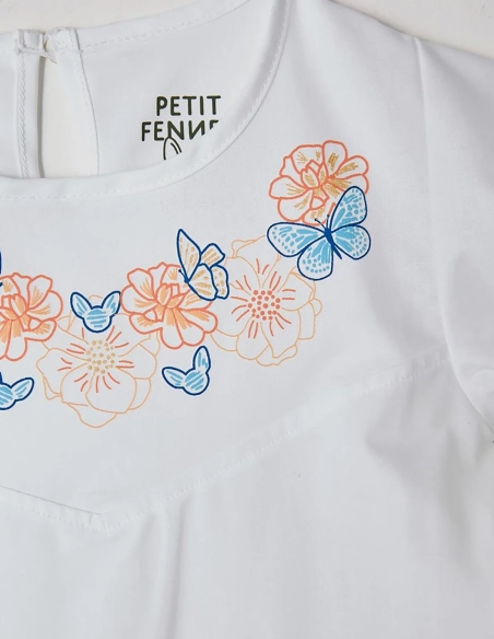 Blouse Fille, Papillon Envolé, Blanc Optique