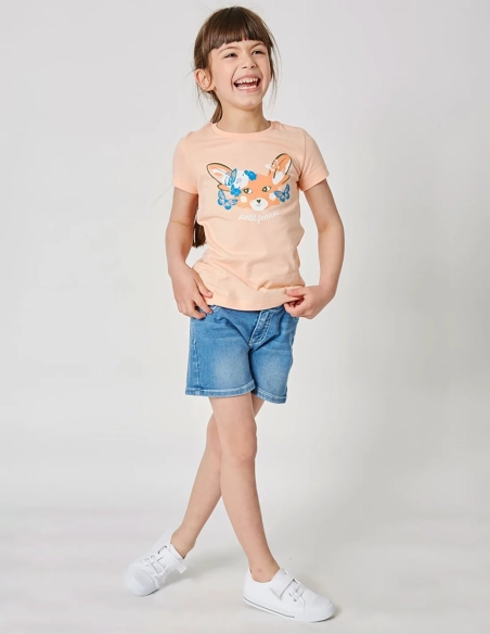 T-shirt Fille "Petit Fennec" Corail