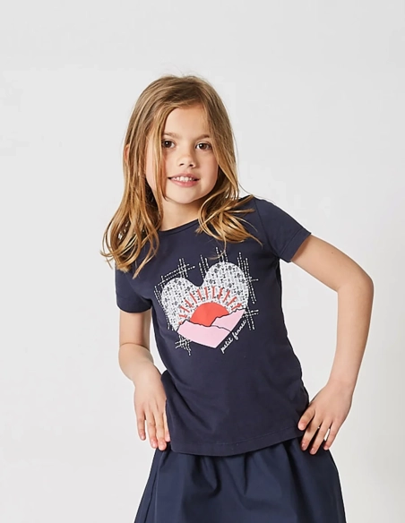 T-shirt Fille "Petit Fennec" Bleu Navy 100% Coton