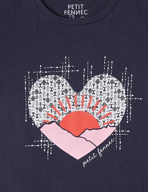 T-shirt Fille "Petit Fennec" Bleu Navy 100% Coton