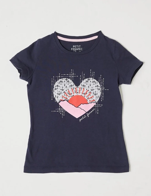 T-shirt Fille "Petit Fennec" Bleu Navy 100% Coton
