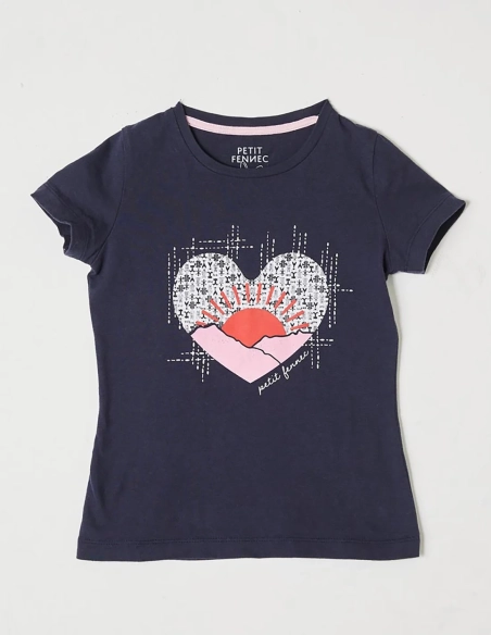 T-shirt Fille "Petit Fennec" Bleu Navy 100% Coton