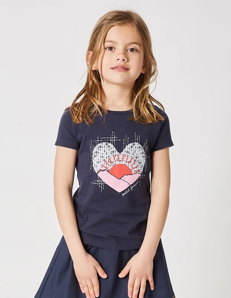 T-shirt Fille "Petit Fennec" Bleu Navy 100% Coton