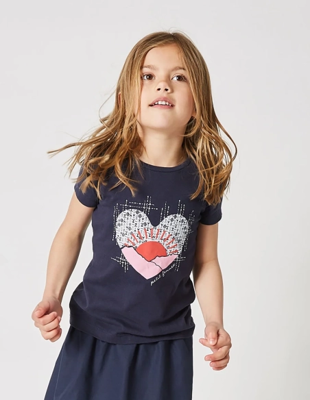 T-shirt Fille "Petit Fennec" Bleu Navy 100% Coton