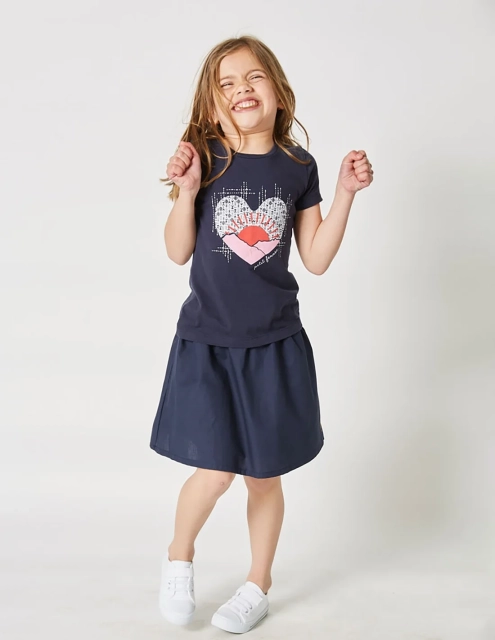 T-shirt Fille "Petit Fennec" Bleu Navy 100% Coton