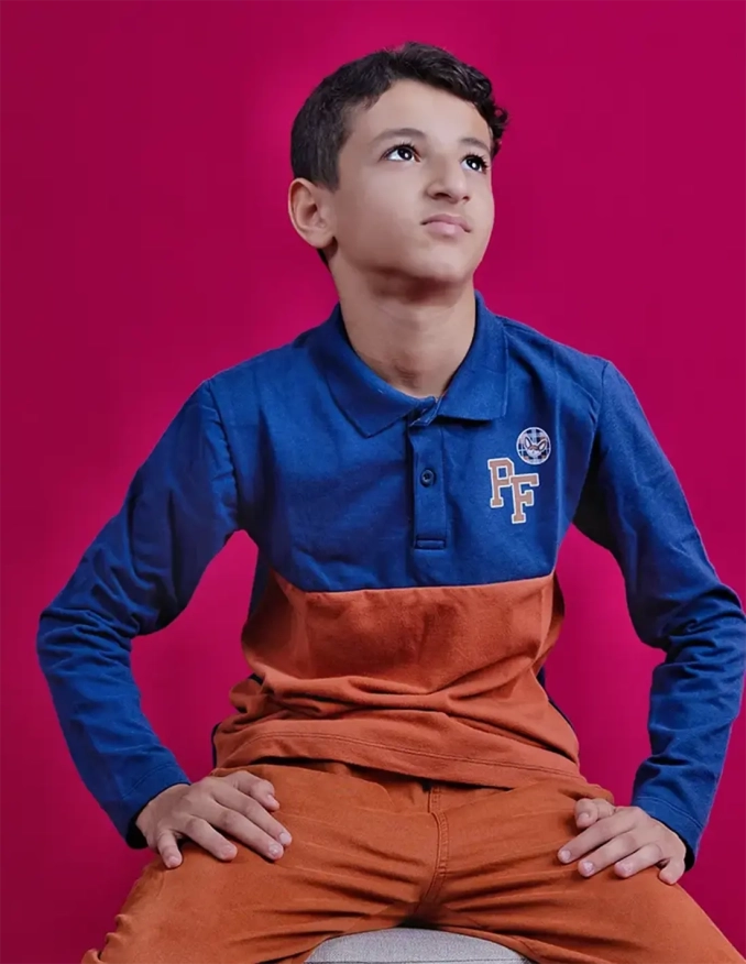 Polo 100% coton "club des aventuriers" - Maron/Bleu Marine