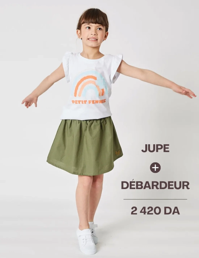 Ensemble Débargeur Blanc + Jupe Kaki