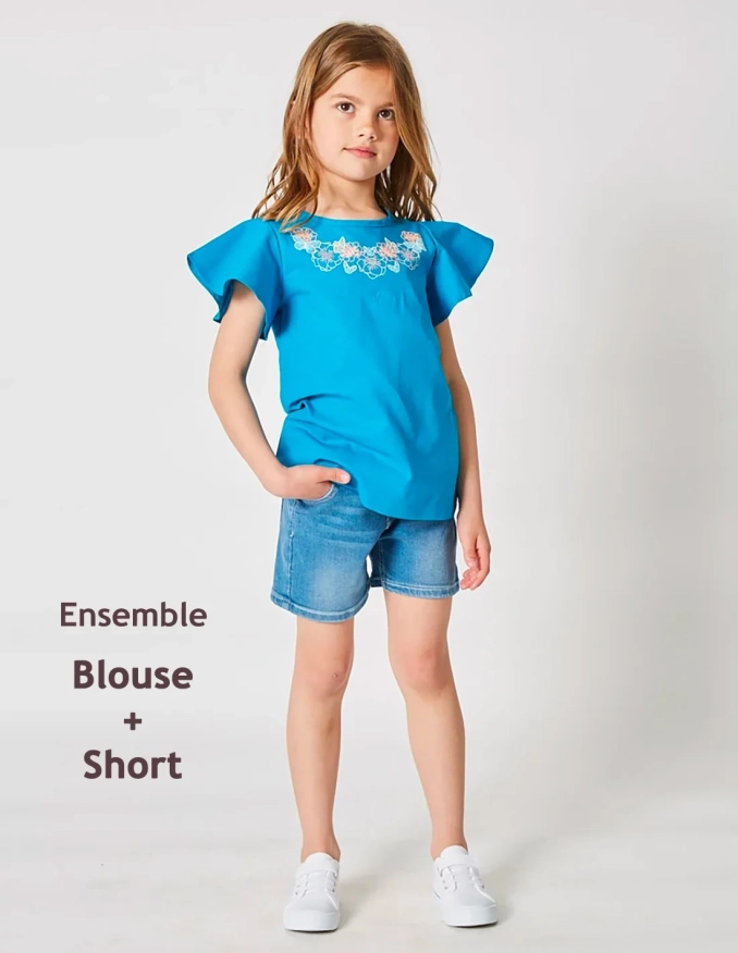 Ensemble Flle Blouse + Short en Jean