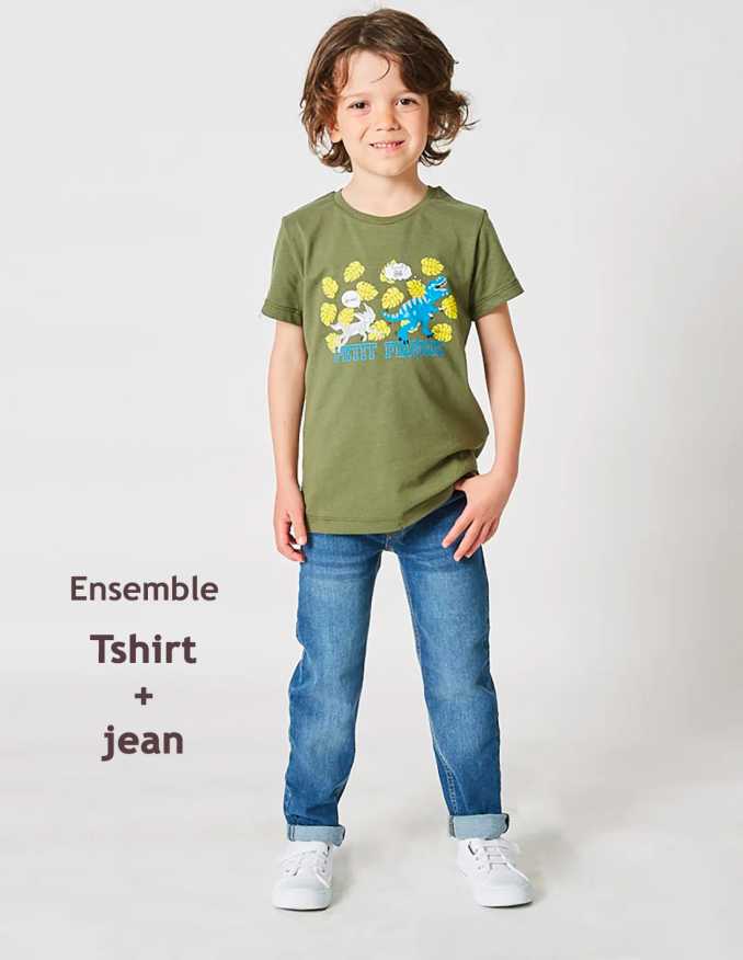 Ensemble Garçon Tshirt + Pantalon Jean Bleu Foncé
