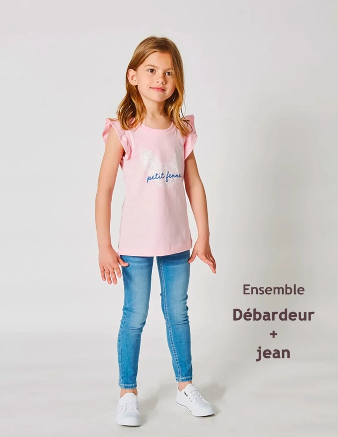 Ensemble Flle Débardeur + Pantalon en Jean Bleu Clair