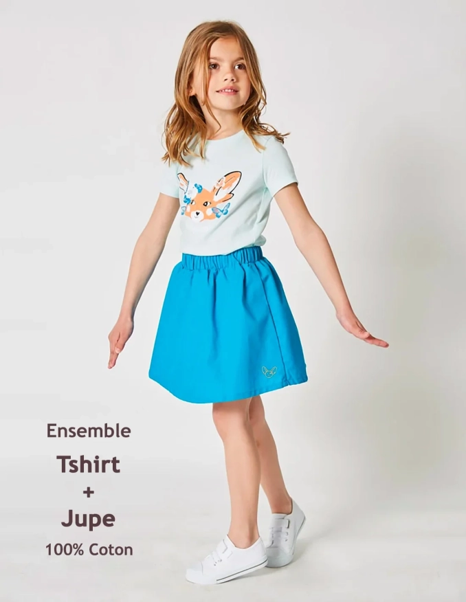 Ensemble Flle Tshirt + Jupe Bleu Océan