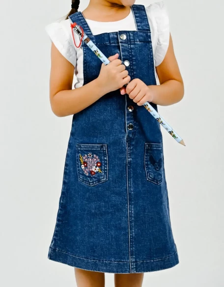 Ensemble Fille Robe Salopette + Débardeur Blanc