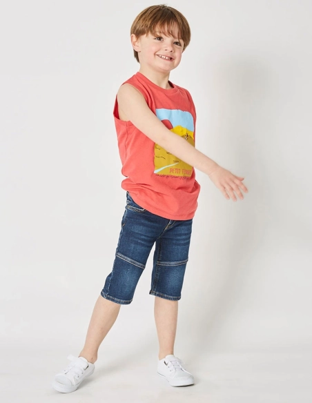 Ensemble Garçon Pantacourt + Débardeur Rouge