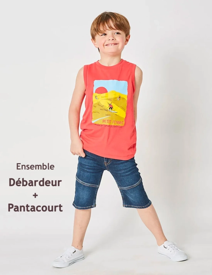 Ensemble Garçon Pantacourt + Débardeur Rouge