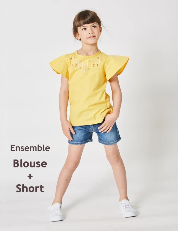 Ensemble Fille Short + Blouse Jaune Safran