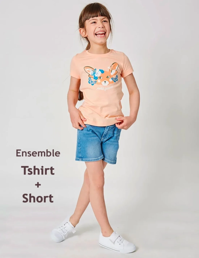 Ensemble Fille Short + Tshirt Corail