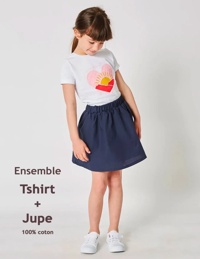 Ensemble Fille Tshirt + Jupe Navy 100% Coton
