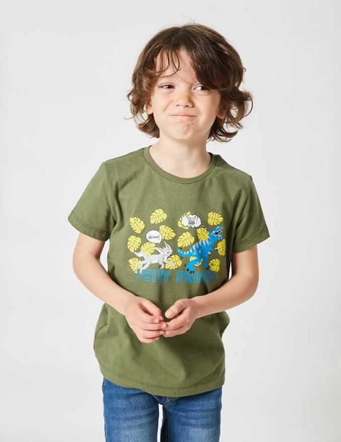 T-shirt Garçon "Aventure Fennec" kaki 100% Coton