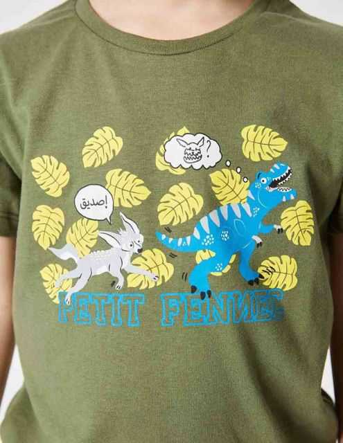 T-shirt Garçon "Aventure Fennec" kaki 100% Coton