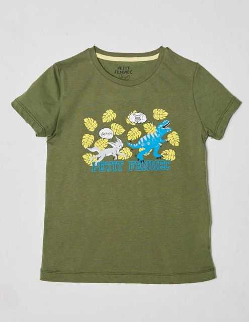 T-shirt Garçon "Aventure Fennec" kaki 100% Coton
