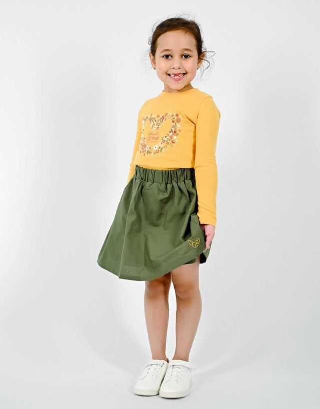 T-Shirt Fille "Coeur Fleuri" Jaune Moutarde 100% Coton