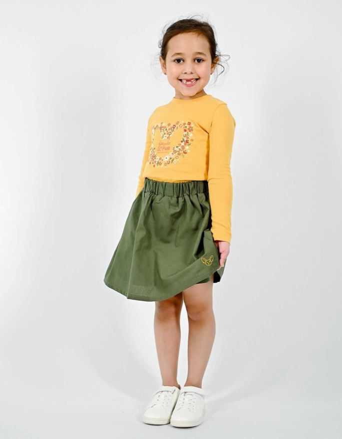 T-Shirt Fille "Coeur Fleuri" Jaune Moutarde 100% Coton