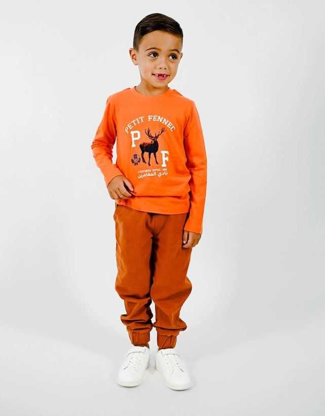 Ensemble Pantalon Cargo Marron + T-shirt Orange